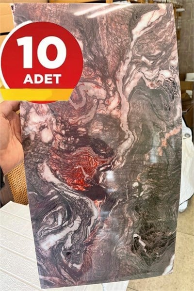 10 Adet, 30x60cm bordo, gri, antrasit, mor ve beyaz Renkli Mermer Desenli Kendinden Yapışkanlı Banyo PVC Duvar Paneli