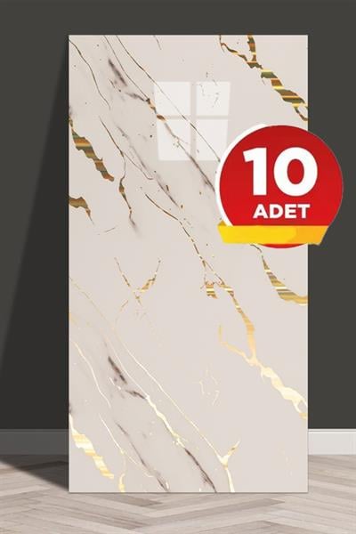 10 Adet, 30x60cm Gold Damar Mermer Desenli Kendinden Yapışkanlı Banyo PVC Duvar Paneli-M6002