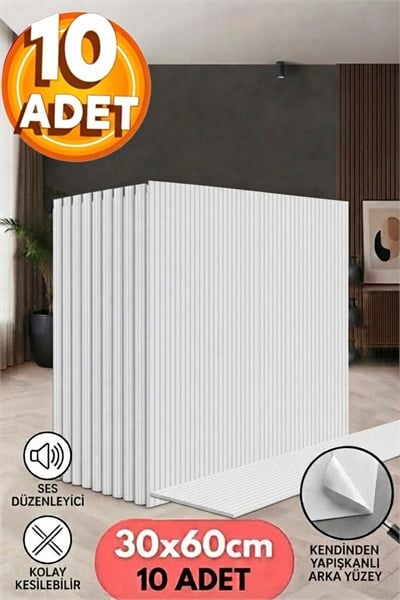 10 Adet, Yüksek Kalite Kabartmalı Dokulu Beyaz Tonlarında Gerçek Sıva Hissi Modern Beton Görünüm Desenli Pvc Mat Panel Kendinden Yapışkanlı Duvar Kaplaması Mat-4001, 30x60 CM 