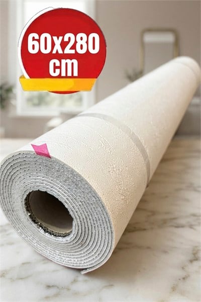 60x280 cm Kabartmalı Dokulu Beyaz Renk Tek Rulo Halinde Ek Yersiz Tek Parça XPE Isı Ses Yalıtım Kendinden Yapışkanlı Kendinden Desenli Dokulu Köpük Duvar Kağıdı-R-1201