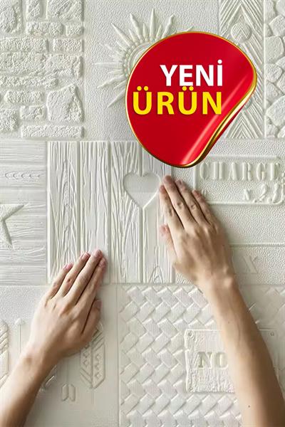 70x70cm 0,50M² Beyaz Şekiller Dekoratif Kendinden Yapışkanlı Tuğla Kesme Estetik 3d Duvar Paneli Köpük -3107