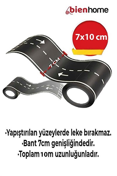 BienHome Otobant Eğitici Yol Yapım Oyun Bandı Eğlenceli Trafik Bantı Road Tape Oyun Bandı 7 cm 10 Metre