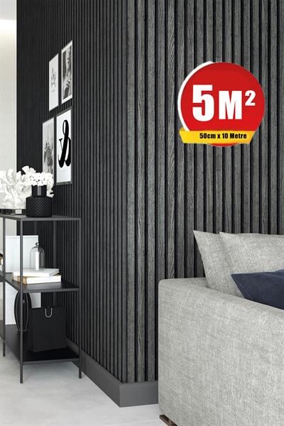 Zümrüt Exclusıve 5400 Lambri Panel Ahşap Gri Kül Renk Duvar Çıtası Desenli Duvar Kağıdı 5 M²