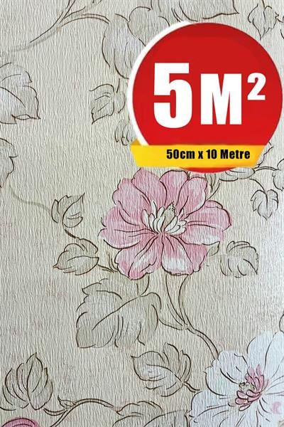 Zümrüt Exclusive 5643 Vizon Zemin Pembe Geniş Çiçek Desen Duvar Duvar Kağıdı 5M²