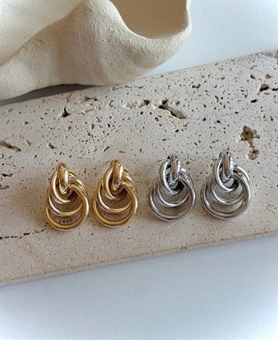 Üçlü Halka Zincir Küpe (Gold & Silver)