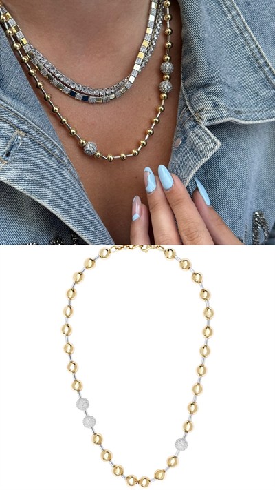 Zirkon Top Detaylı Gold Boncuk Kolye