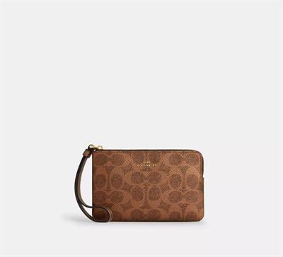 Coach/Wallet Zip Wristlet In Signature -Gold/Brown