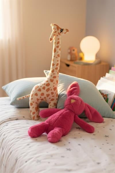 2’li Peluş Zürafa ve Koyu Pembe Tavşan Seti Hediyelik Sevimli Oyuncak