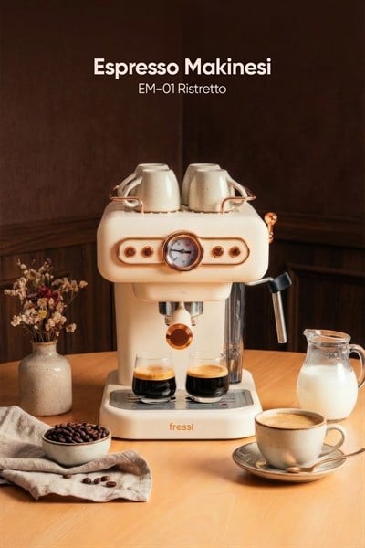 Espresso Latte Cappuccino Kahve Makinesi Süt Köpürtücülü 20bar Basınçlı 1,2lt Em-01 Ristretto