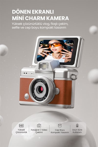Mini Kamera Dönen Ekran Flaşlı Selfie Video Vlog Kamerası Anahtarlık LK-027 