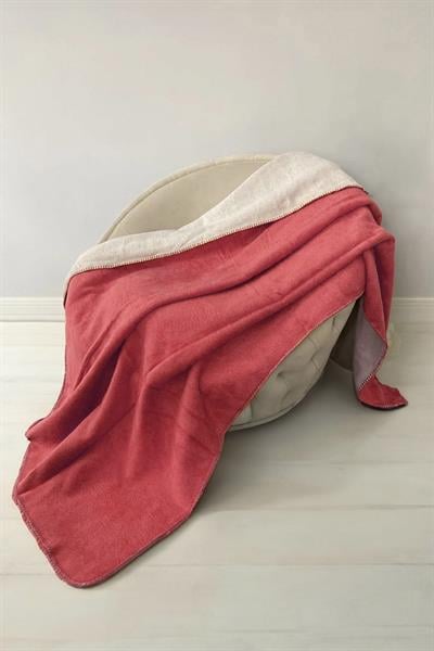 YeşilHome Çift Kişilik Pamuk Battaniye, Çift Taraflı Battaniye Pembe-Krem 200x220 cm