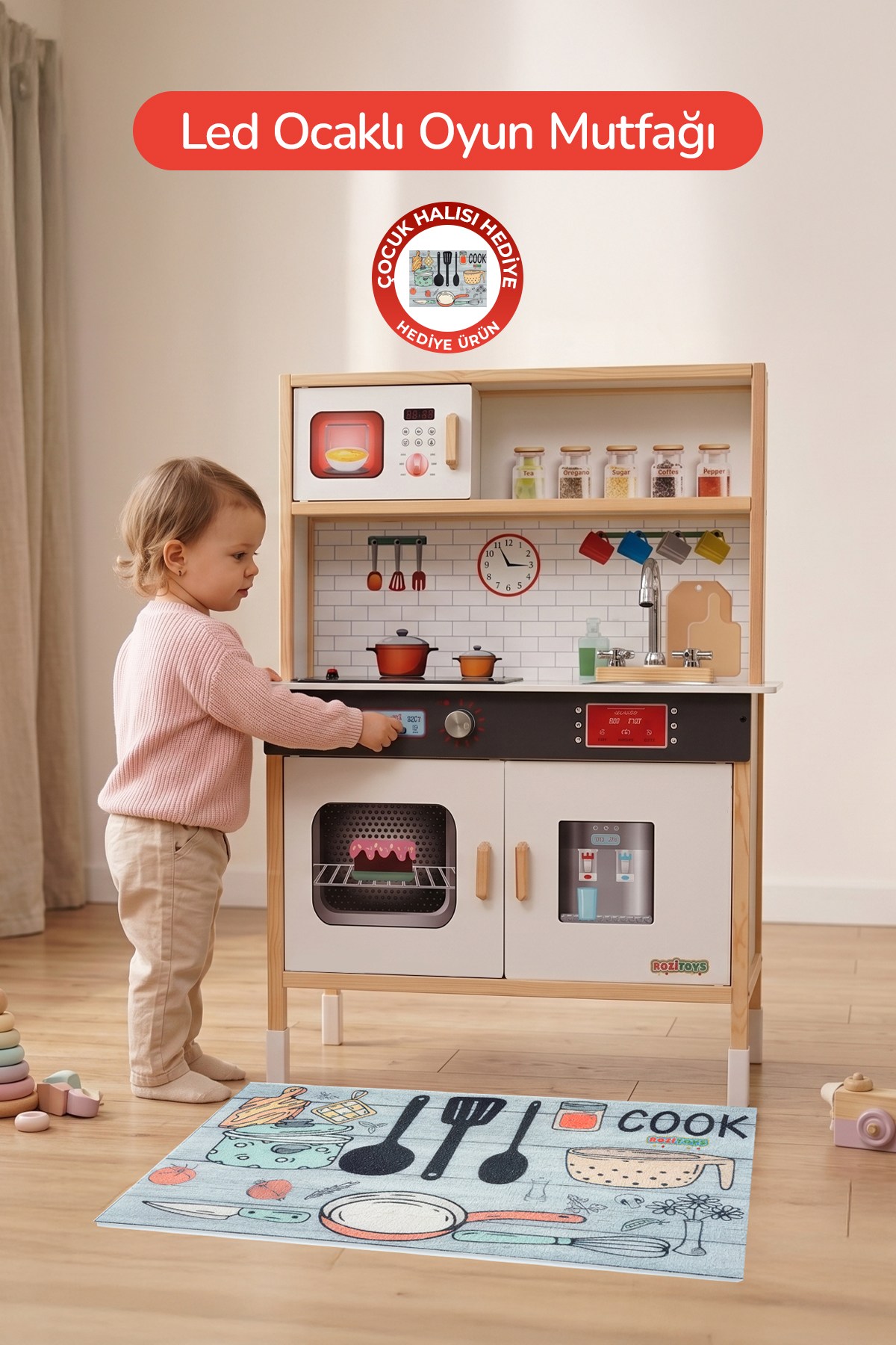 Mufrukgiページ RoziToys DBK101 Ledli Ahşap Montessori Çocuk Mutfağı | DoganBazaar