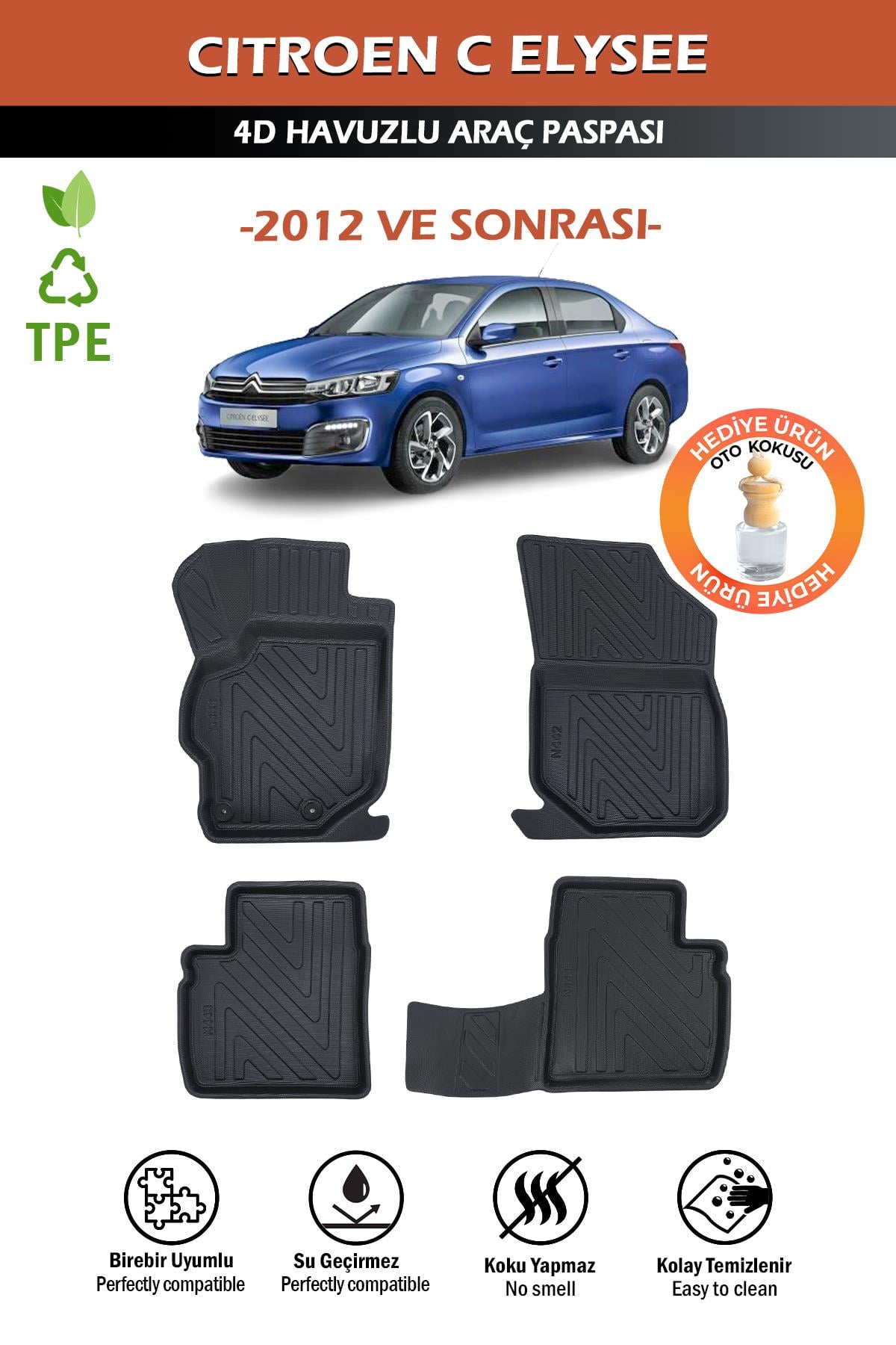 Havuzlu 4d Siyah Paspas Takımı,Citroen C-Elysee 2012 Ve Sonrası 4d