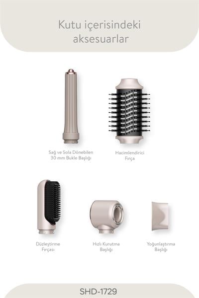 Pro Compact Uzun Multi-styler Saç Kurutma Makinesi, Fön Makinesi,5in1,Shd-1729, Çanta Hediye