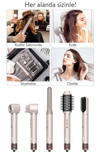 Pro Compact Uzun Multi-styler Saç Kurutma Makinesi, Fön Makinesi,5in1,Shd-1729, Çanta Hediye