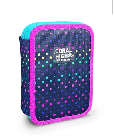 Coral High Kids Lacivert Renkli Puantiyeli Çift Katlı Kalem Çanta 11142