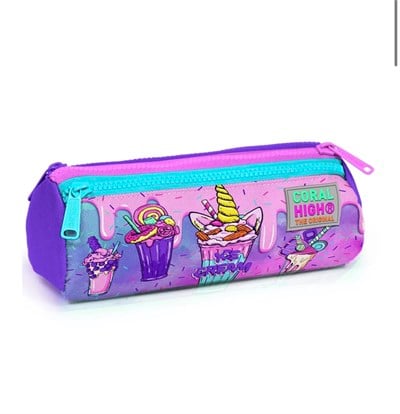 Coral High Kids Pembe Mor Milkshake Dondurma Desenli Üç Bölmeli Kalem Çantası 22049