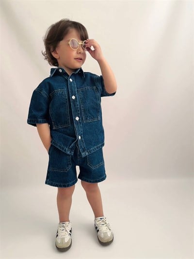 Erkek çocuk şortlu denim yazlık takım