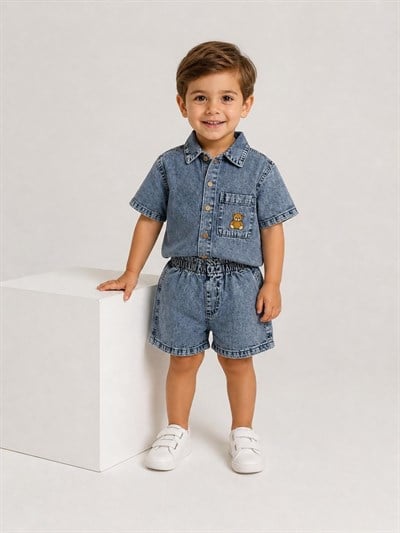 Erkek çocuk yazlık denim şortlu takım