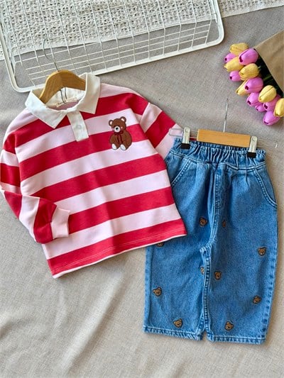 Unisex teddy nakışlı balon jean
