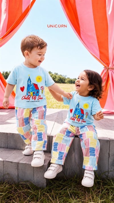 Unisex yazlık müslin pantolonlu  CHILD OF SUN takım