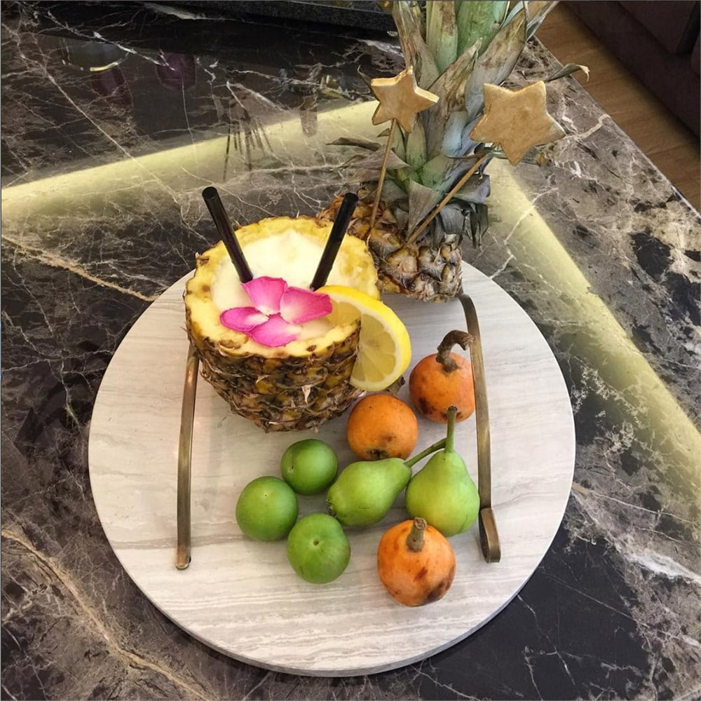 Pirinç Kulplu Yuvarlak Granit Servis