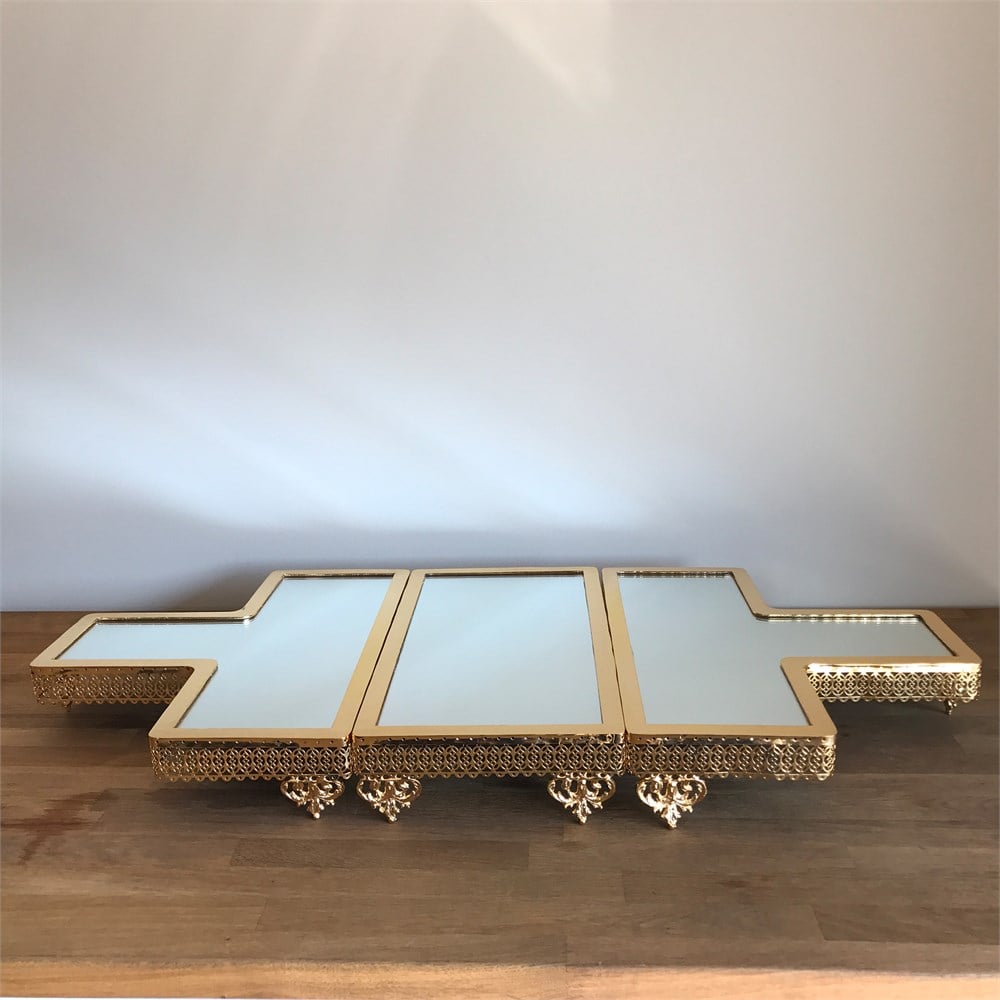 Gold Köşeli Üç Parça Jardinyer Takımı