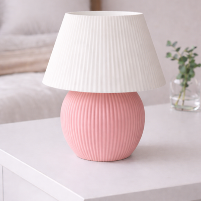 Modern Ribbed Masa Abajuru | Tek Renk Minimal Tasarım (Pastel Pembe)