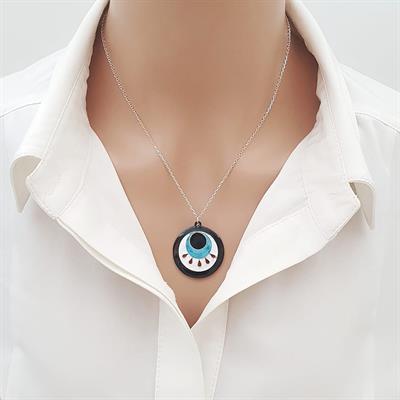 Cloisonné Beşi Bir Yerde Kolye Nazar Gümüş Zincirli