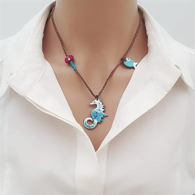 Denizatı Kolye Turkuaz Beyaz Balıklı