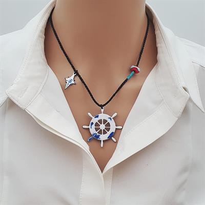 Dümen Kolye Mavi Beyaz Kuzey Yıldızlı