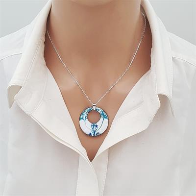 Ebruli Kolye Red Roses Gümüş Zincirli Çift Taraflı