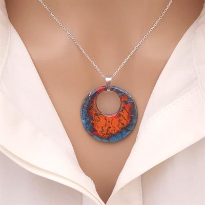 Ebruli Ocean Gem Kolye Gümüş Zincirli