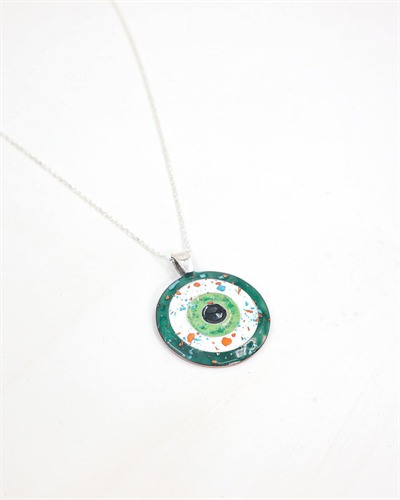 Cloisonné Nazarlık Kolye Yeşil Dokulu Gümüş Zincirli