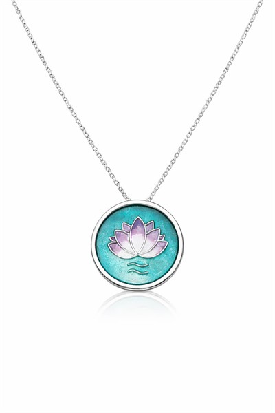 Gümüş Lotus Kolye Mor Gümüş Zincirli