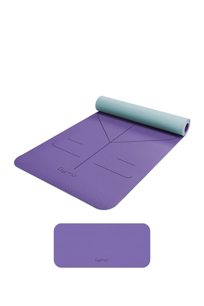 Gymo Hizalamalı 6mm TPE Yoga Matı Pilates Minderi Diz Dirsek Koruyucu Matlı Set Lila Nane Yeşili