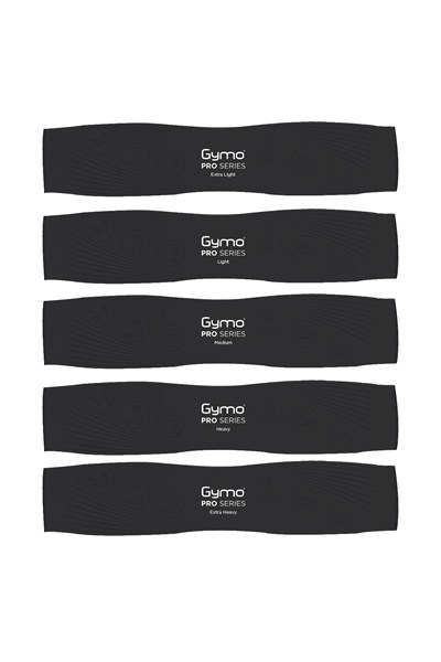 Gymo Pro Series Çantalı Direnç Bandı Fitness Pilates Esnetme Lastiği 5'li Set Silikon Siyah