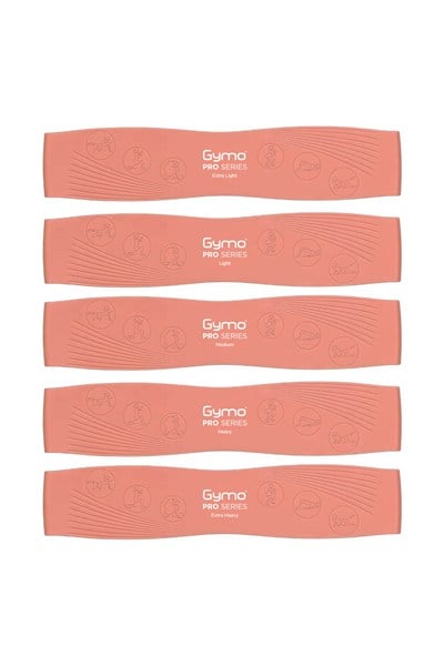 Gymo Pro Series Çantalı Direnç Bandı Fitness Pilates Esnetme Lastiği 5'li Set Silikon Somon