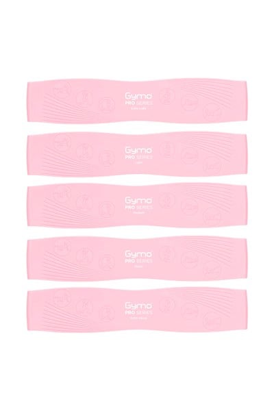 Gymo Pro Series Çantalı Direnç Bandı Fitness Pilates Esnetme Lastiği 5'li Set Silikon Pembe