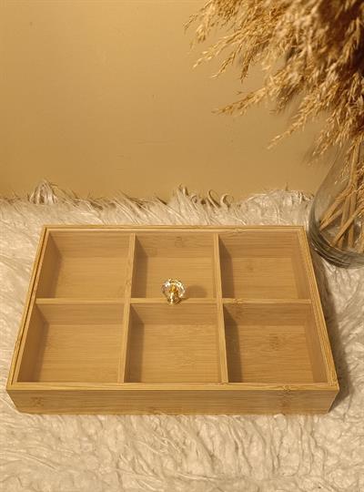 Ahşap Bambu 6 Bölmeli Kapaklı Poşet Sallama Bitki Çayı Saklama Kutusu Kabı