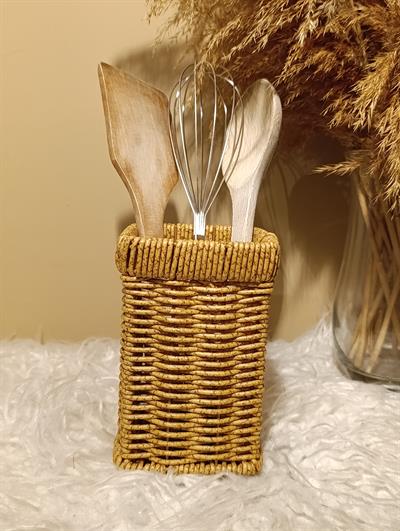 Hasır Rattan Kare Kaşıklık / Organizer