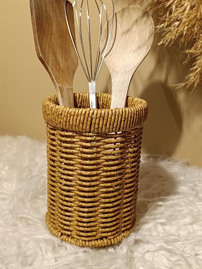 Hasır Rattan Yuvarlak Kaşıklık / Organizer