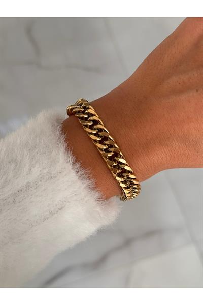 316 L Paslanmaz Çelik Zincir Bileklik | Renk Atmaz Kalın Zincir Bileklik | Gold Chain Bracelet
