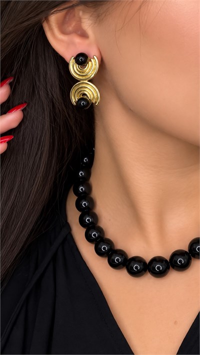 SİYAH BONCUKLU  KOLYE VE KÜPE SET