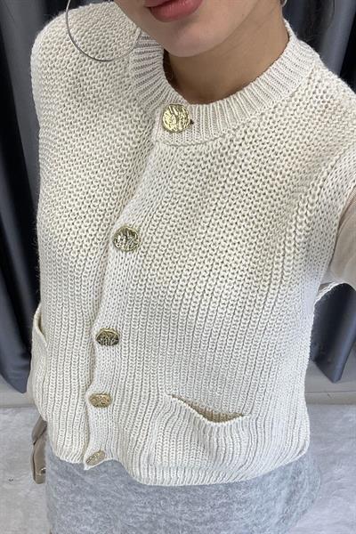 Hipatu Gold Düğme Cepli Süveter-Taş(1920)