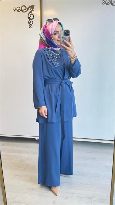 Nurcan Çetin Üçlü Ceketli Takım Mavi