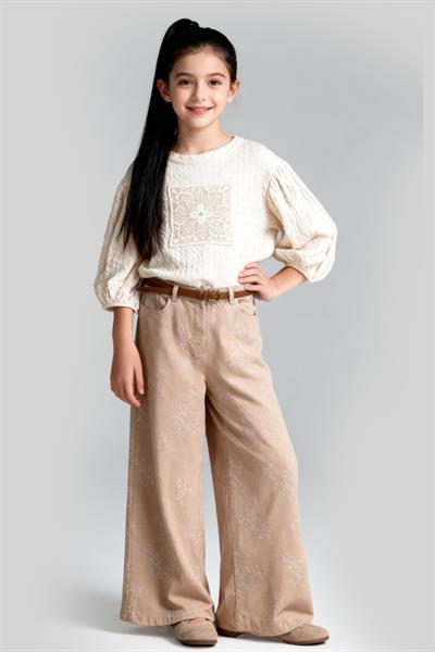 Tuffy Kız Çocuk Çiçek Desenli Keten İkili Takım-03185