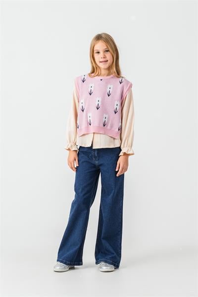 Tuffy Kız Çocuk Çiçek Detaylı Üçlü Triko Takım-03115