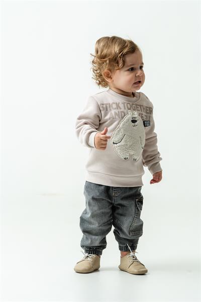 Tuffy Together Have Fun Baskılı Ayılı Erkek Bebek Sweatshirt-095