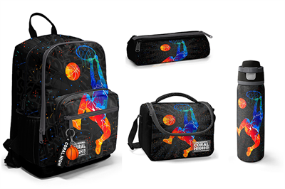 CORAL HİGH GRİ BASKETBOL DESENLİ 800 ml ÇELİK TERMOSLU 4'LÜ OKUL ÇANTA SETİ